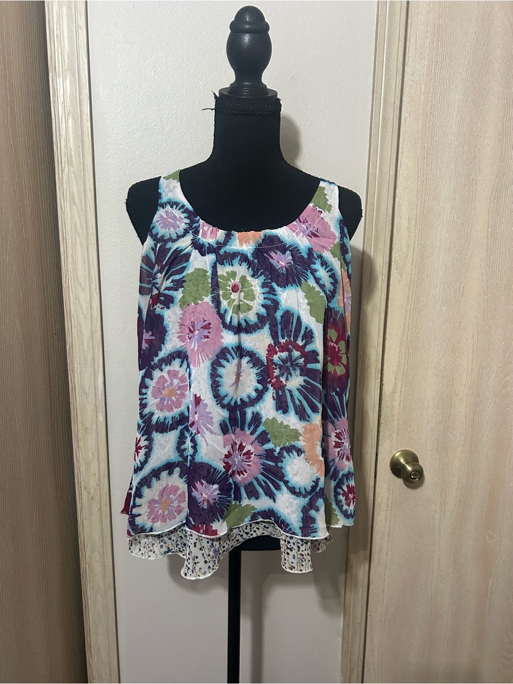 American Rag Sleeveless Floral Tie-Dye Tank Top - Purple, Blue, Pink, Green